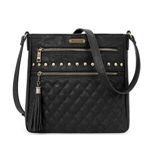 CLUCI Crossbody Bags Purses for Women, Leather Messenger Tassel Bag, Medium Travel Handbags Multiple Pockets, Fall Vintage Shoulder Bags Black