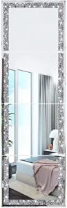 Meetart Full Length Mirror Tiles,Crystal Crush Diamond Full Body Wall Mirror,14”x11” 4PCS Glass Frameless Make Up Mirror for Home Decor,Room Decor,Wall Decor.