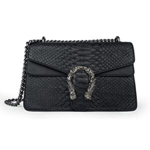 Crossbody Bags For Women Snake Print Clutch Purses Cross Body Evening Handbag Chain Strap Shoulder Satchel Medium Size Black