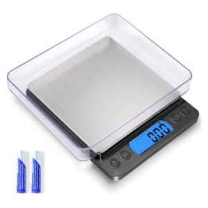 Gram Scale Small Digital Scale for Ounces, 500g by 0.01g/0.001oz Accuracy, Kitchen Scale for Jewelry, Herbs, Seasoning,9 Units Conversion,Tare Function,2 Trays Included,Christmas Gift,Black