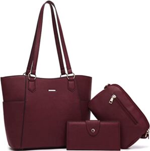 Tote Handbags for Women Purse and Wallet Set Large Shoulder Bags Crossbody Purses Satchel WineRed