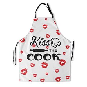 Funny Apron for Women – Kiss The Cook Kitchen Cooking and Baking Bib Apron for Chef Men Home Grilling Baking Valentine’s Day Gift