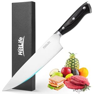 HOTLIFE Chef’s Knife 8 inch, Utility Razor-Sharp Kitchen Knives Cutting Bread, Steak Meat, Vegetable Fruits – German HC Stainless Steel, Ergonomic Handle with Gift Box