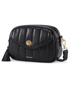Missnine Crossbody Bags for Women Soft Quilted PU Leather Shoulder Bag Small Purse with Strap and Tassel,Black
