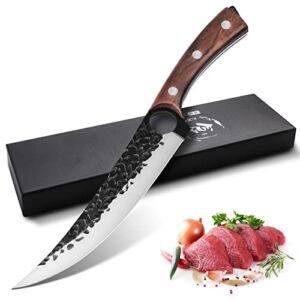 Purple Dragon 7 Inch Boning Knife Hand Forged Fillet Knife Full Tang Chef Knife Meat Vegetable Cleaver High Carbon Steel Kitchen Knife For Fish Meat Deboning With Gift Box for Home Kitchen Restaurant