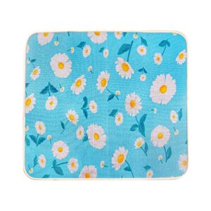 Modern Daisy Floral Painting Dish Drying Mat,Blue Linen Dish Drying Mat for Kitchen Counter Foldable Absorbent Dishes Drainer Farmhouse Dish Mats for Countertop Coffee Bar Home Decor 16”x18”