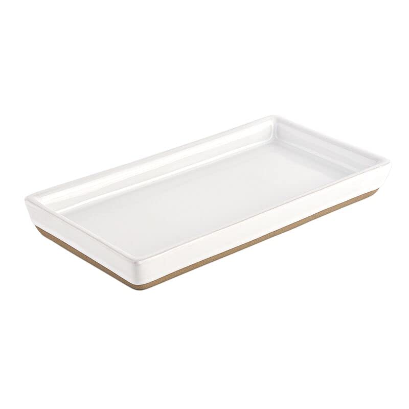 Sweet Water Decor Stoneware Tray for Home – White | Kitchen and Bathroom Dispenser Holder | Jewelry Dish | Glass Soap Holder for Bottles | Long Plate for Counter Tops | Vanity Décor | The Storepaperoomates Retail Market - Fast Affordable Shopping
