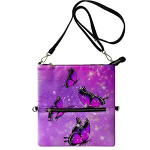 Bulopur Purple Butterfly Pattern Crossbody Cellphone Bag Handbags Shoulder Bags Purse Wallet Foldable Crossbody Bag
