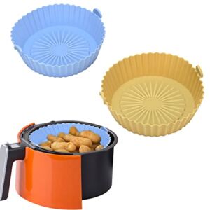 2PCS Air Fryer Silicone Liners,6.5 inch Air Fryer Oven Accessories,Reusable Kitchen Pot Liner for Cooking,Easy Clean Air Fryer Silicone Pot,Blue and Yellow Deep Fryer Liners