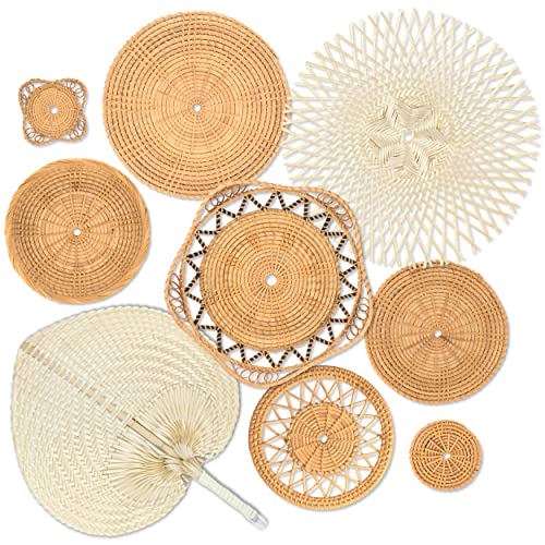 Handcrafted Hanging Wall Basket Decor | Set of 9 Decorative Boho Woven Wall Baskets | Round Natural Bamboo, Wicker, Rattan Wall Decor for Your Home | The Storepaperoomates Retail Market - Fast Affordable Shopping