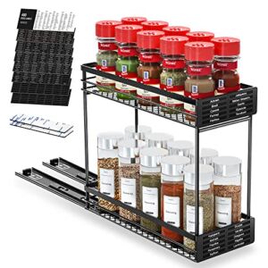 Xpatee Pull Out Spice Rack Organizer for Cabinet with 480 Labels, 2-Tier Heavy Duty Slide Out Seasoning Organizer for Kitchen Cabinets , Sliding Kitchen Cabinet Organizer 4.6″ W x10.3 D x9 H