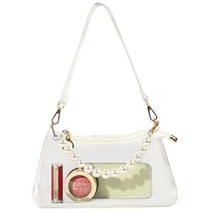 Clear Crossbody Bags for Women,Clear Purses for Women Stadium with Removable Pearl Chain,Small Clear Clutch Concert Bags