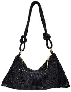 Baonmy Rhinestone Purse for Women Evening Bag Sparkly Hobo Bag Rhinestone Clutch Purses for Club Wedding (Black)