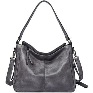 FOXLOVER Leather Hobo Bags for Women Large Crossbody Shoulder Purse Ladies Tote Handbag (Grey)