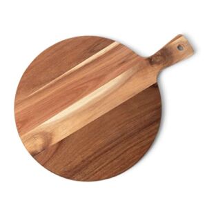 Premium Acacia Cutting Board with Handle – Wooden Chopping Board for Kitchen (12″x16″) Round Acacia Paddle Cutting Boards for Meat, Bread, Serving Board, Cheese, Vegetables & Fruits.