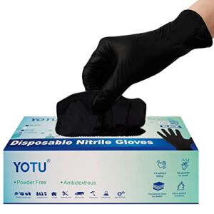 YOTU Black Disposable Nitrile Latex & Powder Free 6-Mil Gloves 100 Count, Textured, Mechanic Wearing, Cleaning, Food Black Large