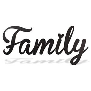 ADDMES Family Sign, Wooden Family Signs Home Wall Decor, 17.4″×7.87″ Black Rustic Family Word Sign Cut Out Happy Family Plaque for Farmhouse, Home, Dining Room Kitchen, Living Room, Bedroom