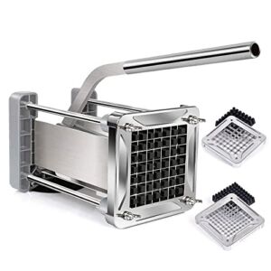 French Fry Cutter, Sopito Professional Potato Cutter Stainless Steel with 1/2-Inch and 3/8-Inch Blade Great for Potatoes Carrots Cucumbers