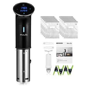 Sous Vide Cooker Kit, Mixhood 1000W Ultra-Quiet Precision Cooker, IPX7 Waterproof Sous Vide Machine with 10 Vacuum Seal Bags, Vacuum Pump and Cookbook, Digital Interface, Accurate Temperature & Timer Control for Kitchen