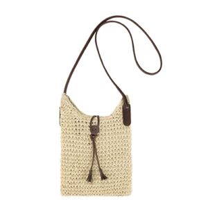 Womens Small Straw Crossbody Bag Handwoven Beach Shoulder Bag Handbag Purse with Tassel for Summer (Beige)