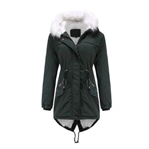 FMCHICO Womens Snow Coat Women’s Fluffy Warm Coat Outwear Windbreaker Winter Warm Coat Jacket Faux Fur Lined Trench Hooded Thick Overcoat
