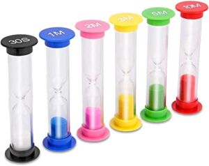 Sand Timer, 6 Pcs Colorful Hourglass Timer 30sec / 1min / 2mins / 3mins / 5mins / 10mins Sand Clock Timers, Sandglass for Kids Classroom Kitchen Home Office Decoration