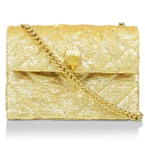 Kurt Geiger Women’s Medium Kensington Gold Sequin Quilted Crossbody Bag