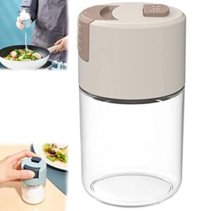 DXDSYY Measuring Salt Shaker, Press Type Dosing Salt Shaker, Glass Seasoning Shaker, Seasoning Dispenser, Sealed Moistureproof Kitchen Glass Salt Shaker for Home Kitchen Gadgets (Beige)