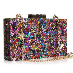 Womens Acrylic Purses and Handbags Multicolor Perspex Box Evening Bags with Chain Shoulder Crossbody Clutch Banquet Wedding Prom Party(Multi-colored)
