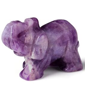 2″ Amethyst Elephant Decor Healing Crystal Cute Polished Natural Stone Hand-Carved Big Purple Sculpture Statue Figurines Gemstone Energy Hippie Home Room Office Desk Decoration Gifts for Women Men