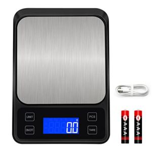 Food Gram Scale, Kitchen Scale, Digital Gram Scale, Ounce Scale, 3000g x 0.1g Accuracy for Home Kitchen, Coffee, Herbs, Jewelry, Seven Units of Measurement, Tare Function, Dual Mode Power Supply.