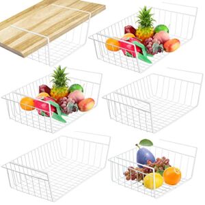 Coume 6 Pack Under Shelf Storage Baskets Hanging Kitchen Baskets Metal White Wire Storage Baskets Rack for Home Office Bookshelf Pantry Shelf Cabinet Organizer Baskets, Small Middle and Large
