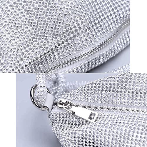 Rhinestone Purses for Women Chic Sparkly Evening Handbag Bling Hobo Bag Shiny Silver Clutch Purse for Party Club Wedding | The Storepaperoomates Retail Market - Fast Affordable Shopping