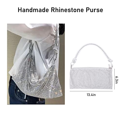 Rhinestone Purses for Women Chic Sparkly Evening Handbag Bling Hobo Bag Shiny Silver Clutch Purse for Party Club Wedding | The Storepaperoomates Retail Market - Fast Affordable Shopping
