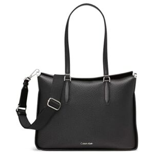 Calvin Klein Fay East/West Tote, Black/Silver,One Size