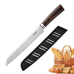 Bread Knife, Oylln German High Carbon Stainless Steel Professional Grade Serrated Bread Knife, 8 Inches Sharp Bread Slicing Knife with Ergonomic Pakkawood Handle for Slicing Crusty Bread, Bagels, Cake