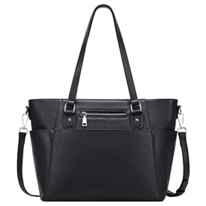 Over Earth Women Leather Handbags Genuine Leather Tote Shoulder Bag with Multi Pockets(O105E UG Black)