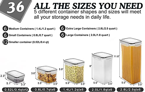 VERONES Cereal Storage Container Set, 36pcs Airtight Food Storage Containers, BPA Free Kitchen Pantry Organization for Flour, Sugar, Cereal Plastic Canisters with Black Locking Lids | The Storepaperoomates Retail Market - Fast Affordable Shopping