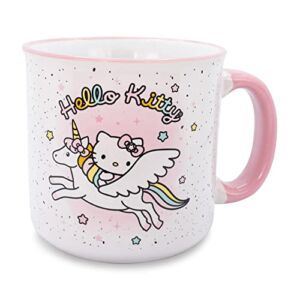 Sanrio Hello Kitty Unicorn Star Ceramic Camper Mug | BPA-Free Travel Coffee Cup For Espresso, Caffeine, Cocoa | Home & Kitchen Essentials, Cute Kawaii Gifts and Collectibles | Holds 20 Ounces