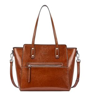 S-ZONE Genuine Leather Tote Bag for Women Shoulder Crossbody Purse Handbag Large Work Travel Luggage Sleeve
