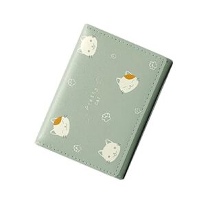 Wolyepor Cute Cartoon Cat Print Wallet Short Tri-fold Wallet Multi-Card Purse for Women and Girl (Cartoon Green)