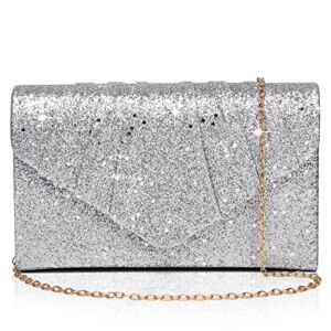 Labair Clutch Purses for Women Glitter Sparkly Evening Bag Wedding Prom Formal Handbag,Silver.