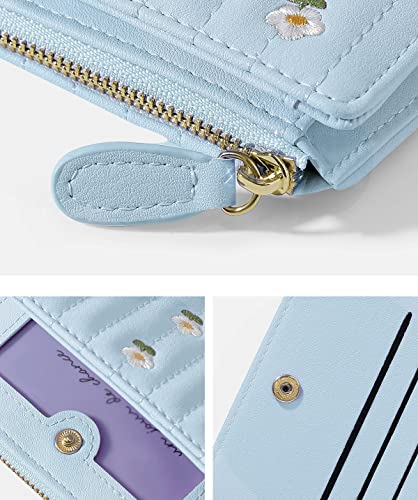 MEISEE Small Wallet for Girls Women Tri-folded Wallet Cash Pocket Card Holder Coin Purse with ID Window elegant youthful and cute- -flowers-blue | The Storepaperoomates Retail Market - Fast Affordable Shopping