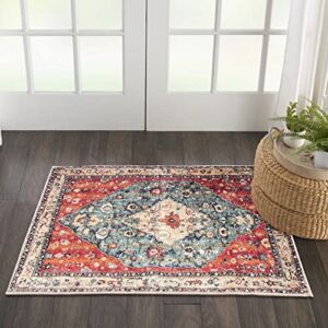 EARTHALL Boho Area Rug 2×3 Non-Slip Washable Low-Pile Accent Rug, Vintage Distressed Small Entryway Rug Doormat, Faux Wool Floor Carpet Oriental Rug for Entrance Kitchen Bedroom