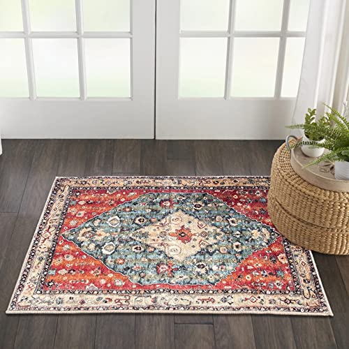 EARTHALL Boho Area Rug 2×3 Non-Slip Washable Low-Pile Accent Rug, Vintage Distressed Small Entryway Rug Doormat, Faux Wool Floor Carpet Oriental Rug for Entrance Kitchen Bedroom | The Storepaperoomates Retail Market - Fast Affordable Shopping