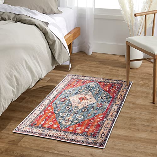 EARTHALL Boho Area Rug 2×3 Non-Slip Washable Low-Pile Accent Rug, Vintage Distressed Small Entryway Rug Doormat, Faux Wool Floor Carpet Oriental Rug for Entrance Kitchen Bedroom | The Storepaperoomates Retail Market - Fast Affordable Shopping