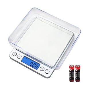 UNIWEIGH Digital Kitchen Scale, 500g/0.01g Gram Scale,Cooking Food Scale Digital Weight Grams and OZ with LCD Display, Digital Jewelry Coffee Scale with 2 Trays,Auto Off, Tare，Stainless Steel