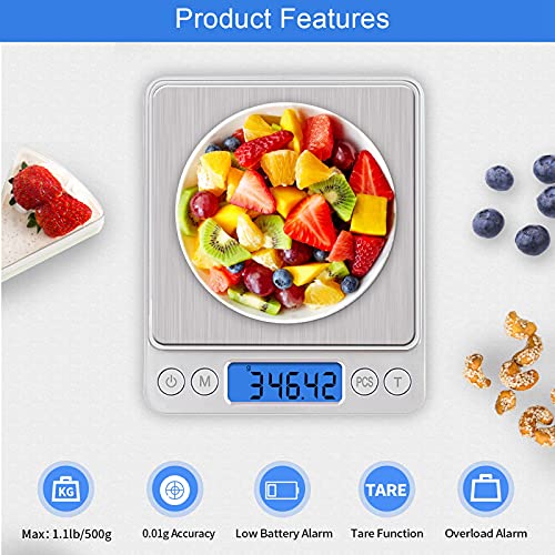UNIWEIGH Digital Kitchen Scale, 500g/0.01g Gram Scale,Cooking Food Scale Digital Weight Grams and OZ with LCD Display, Digital Jewelry Coffee Scale with 2 Trays,Auto Off, Tare，Stainless Steel | The Storepaperoomates Retail Market - Fast Affordable Shopping