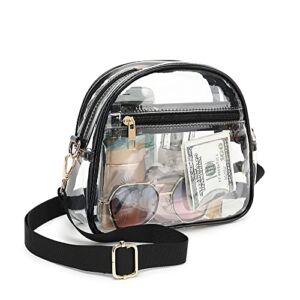 LOXOMU Clear Purse for Women Stadium, Cute Clear Crossbody Purse Messenger Bag with Adjustable Strap, Transparent Clear Stadium Bag for Concert, Sports Events, Festivals (B-Black)