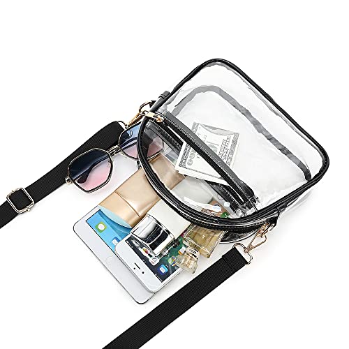 LOXOMU Clear Purse for Women Stadium, Cute Clear Crossbody Purse Messenger Bag with Adjustable Strap, Transparent Clear Stadium Bag for Concert, Sports Events, Festivals (B-Black) | The Storepaperoomates Retail Market - Fast Affordable Shopping